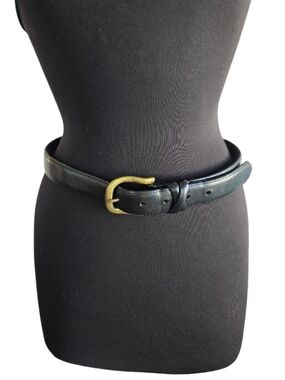Vintage Kenneth Cole 90s Belt Black Leather Belt Solid Brass Buckle